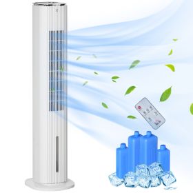 42" 3-In-1 Ice Cooling Fan with Humidifier, Evaporative Air Cooler with Water Tank, 3 Modes, 3 Speeds, 12H Timer, White
