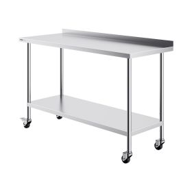 24 x 60 x 40 Inch Stainless Steel Work Table, Commercial Food Prep Worktable with Casters, Heavy Duty Prep Worktable