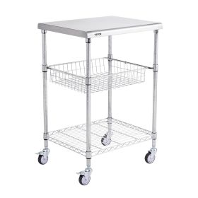Kitchen Utility Cart, 3 Tiers, Wire Rolling Cart with 470LBS Capacity, Steel Service Cart on Wheels