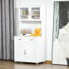 Tall Kitchen Pantry Cabinet Storage, Modern Kitchen Pantry Cabinet with Framed Glass Doors, Shelves and Drawers, White