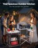 Outdoor 2-Tier Kitchen with Zippered Bag, Portable Folding Cook Table for BBQ, Party and Camping, Brown