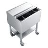 Commercial Ice Bin, 65.1 Qt Max Capacity, 24 x 19 x 35 Inch Stainless Steel Ice Chest with Sliding Lid and Bottle Holders