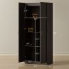 Farmhouse Pantry Cabinet, 71" Tall Kitchen Pantry Storage Cabinet with Soft-Close Hinges, Adjustable Shelves, Dark Brown