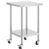 Stainless Steel Work Table 24 x 24 x 38 Inch, 700 LBS Load Capacity with 4 Wheels, 3 Adjustable Height Levels