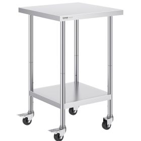 Stainless Steel Work Table 24 x 24 x 38 Inch, 700 LBS Load Capacity with 4 Wheels, 3 Adjustable Height Levels