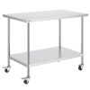 Stainless Steel Work Table 30 x 48 x 38 Inch, with 4 Wheels, 3 Adjustable Height Levels