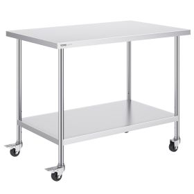 Stainless Steel Work Table 30 x 48 x 38 Inch, with 4 Wheels, 3 Adjustable Height Levels