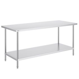 Stainless Steel Prep Table, 30 x 72 x 34 Inch, 920 lbs Load Capacity, Heavy Duty Metal Worktable with 3 Adjustable Height Levels
