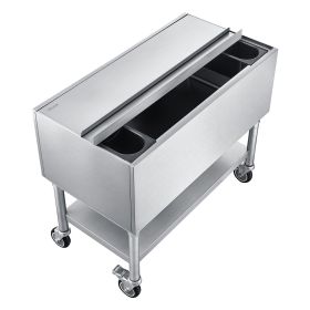 Commercial Ice Bin, 100.7 Qt Max Capacity, 36 x 19 x 35 Inch Stainless Steel Ice Chest with Sliding Lid and Bottle Holders