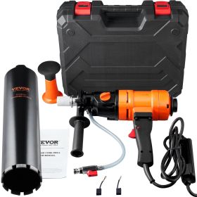 Diamond Core Drilling Machine, 4in Handheld Wet Concrete Core Drill Rig, 1100-2400RPM Two Speed & 1-1/4" Thread & 2 Bubble Levels