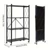 5-Tier Foldable Storage Rack with Wheels Multi-Purpose Metal Organizer for Kitchen Garage Laundry Room No Assembly Required Mobile Storage Shelf