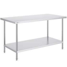 Stainless Steel Prep Table, 30 x 60 x 34 Inch, 910 lbs Load Capacity, Heavy Duty Metal Worktable with 3 Adjustable Height Levels
