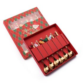 6pcs /Pack Christmas Mixing Spoon Fruit Fork With Pendant Flatware (Options: Spoon, Color: Gold)